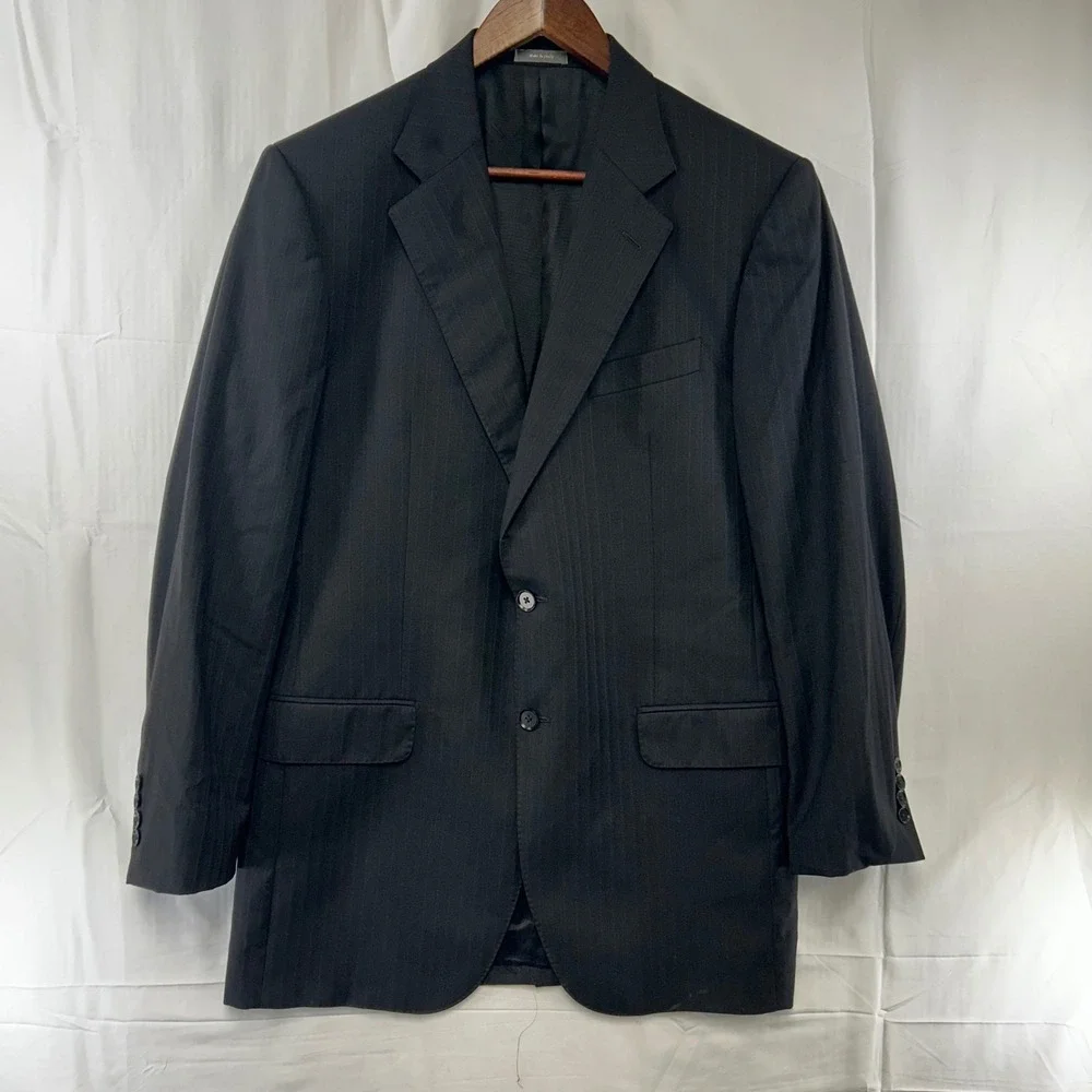 Daniel Cremieux Blazer Mens 40L Black Pinstripe Loro Piana Super 160s Wool *